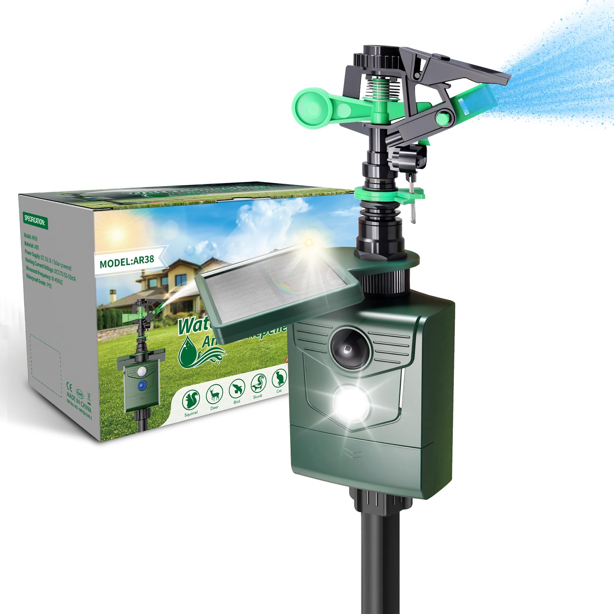 Repellente per animali domestici, repellente per gatti, rilevatore di movimento PIR, spaventapasseri per giardino e stagno, ricarica USB e ricarica solare in due modalità, spaventapasseri per uccelli