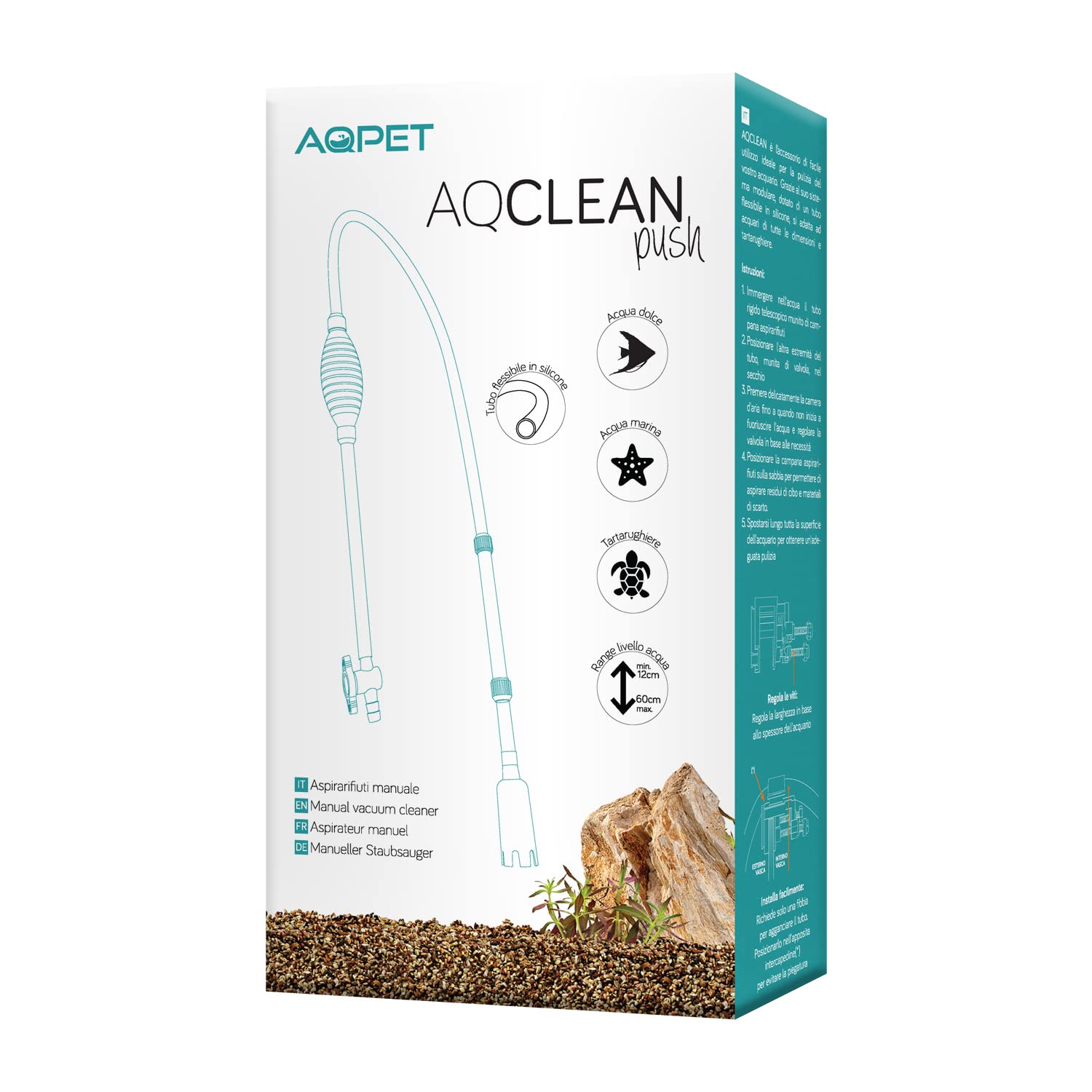 AQPET AQCLEAN - Aspiradora para Limpieza de Fondo de Acuario Manual con Manguera de Silicona
