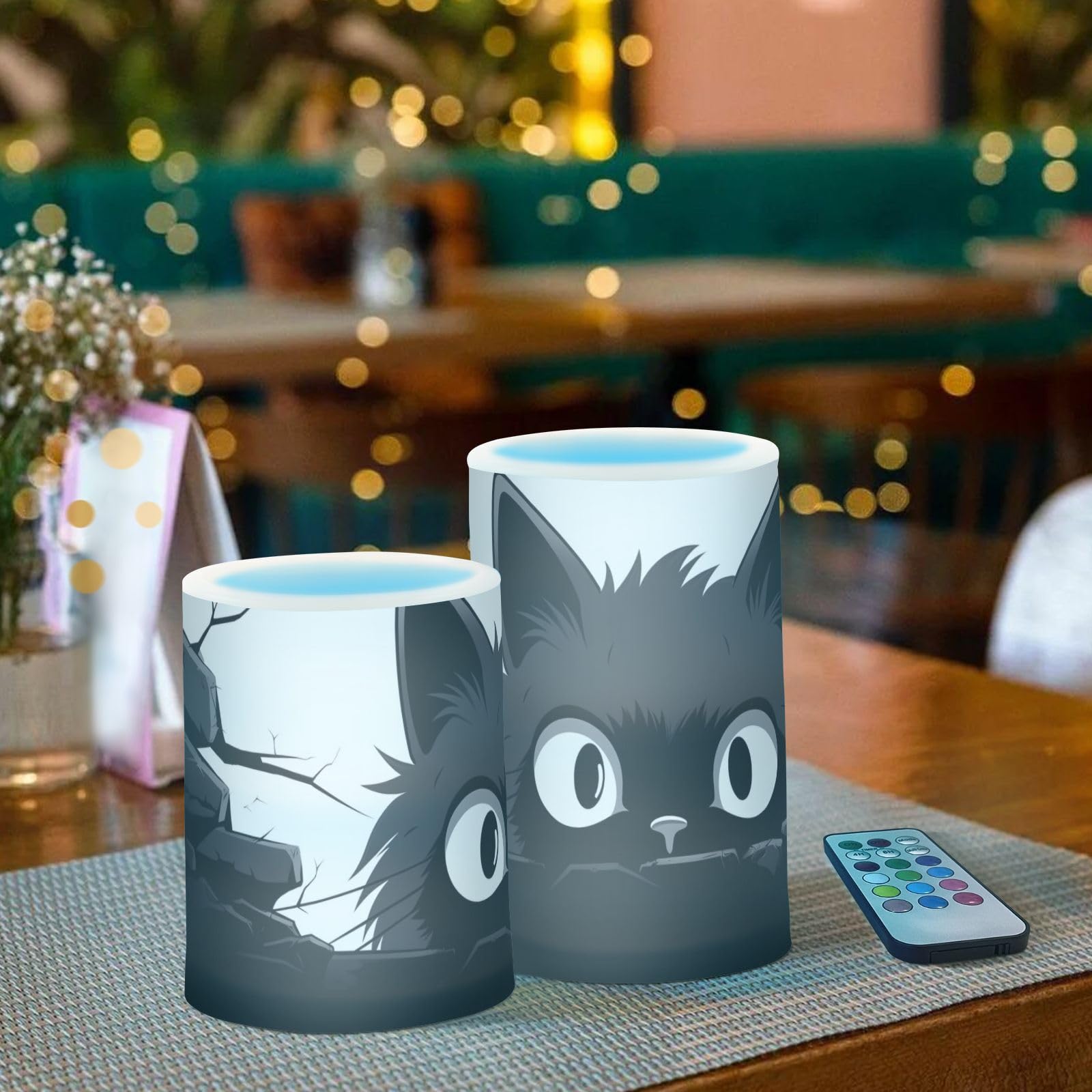 ODAWA Candela senza fiamma a forma di gatto nero con occhi larghi, senza fiamma, luce calda senza fiamma, candele galleggianti a LED per festival, Halloween, decorazioni natalizie