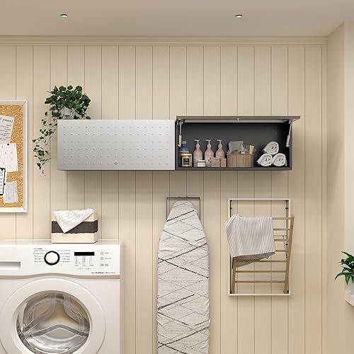 Miniatura 7 de Armario de pared de metal para garaje, armario de almacenamiento flotante para garaje, montaje en pared, armario de tienda superior, caja de