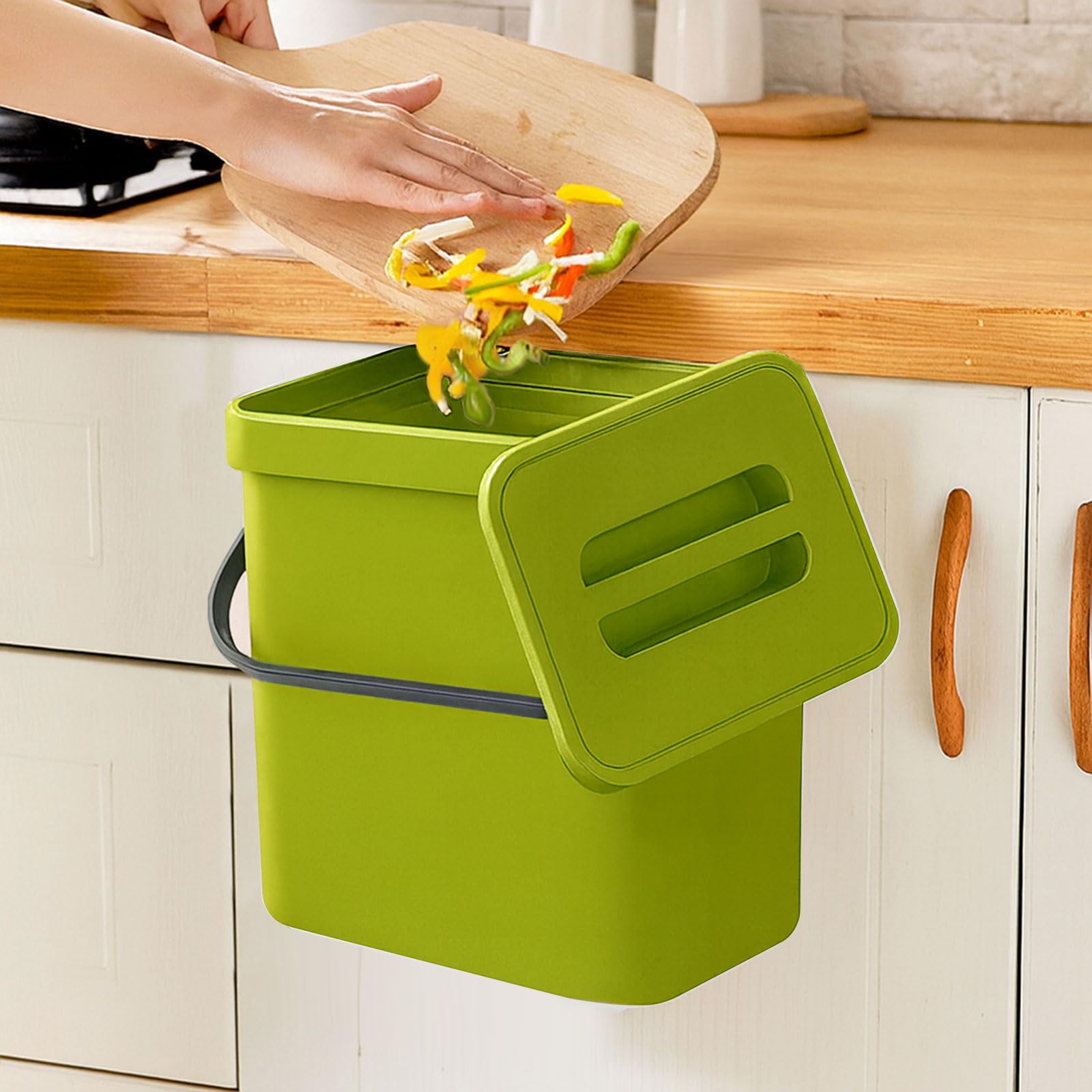 Pattumiera da Cucina 3L, Mini Biomülleimer per Cucina, Pattumiera Biomulle Sospesa, Piccolo Cestino per Rifiuti per Piano di Lavoro, Contenitore con Coperchio, Composter per Cucina, Casa