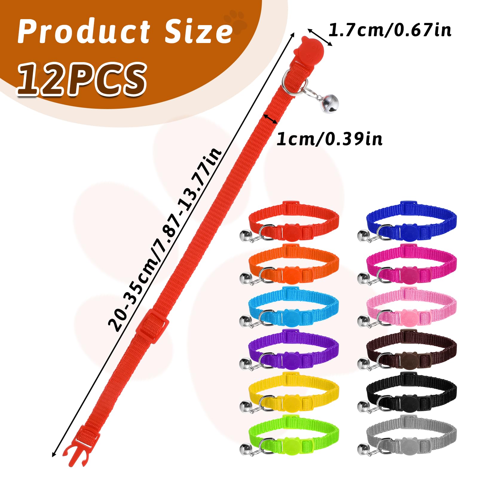 12 Pcs Breakaway Cat Collars with Bell Colorful Kitten Collar with Bell Soft Adjustable Collars with Safety Buckle Quick Release Cat Collar for Cats 12 Colors