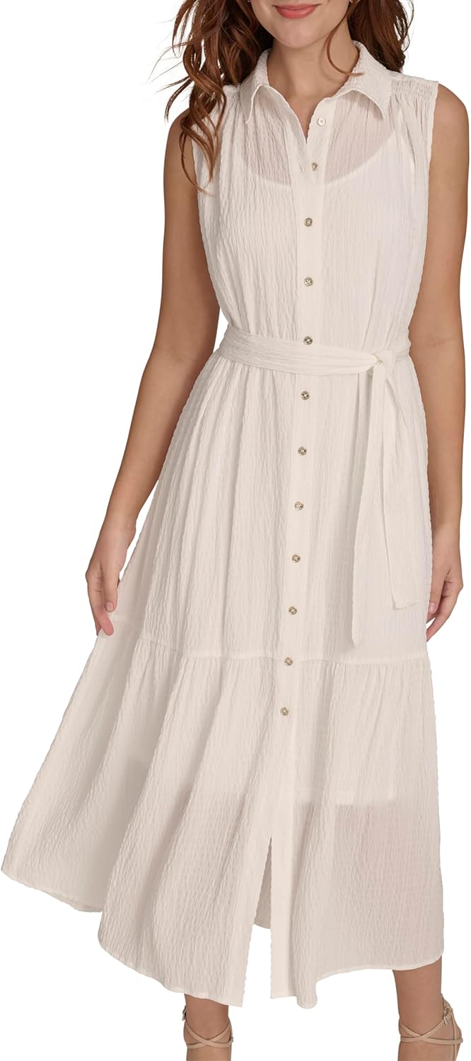 Tommy Hilfiger Womens Sleeveless Midi Shirt Dress