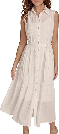 Tommy Hilfiger Womens Sleeveless Midi Shirt Dress