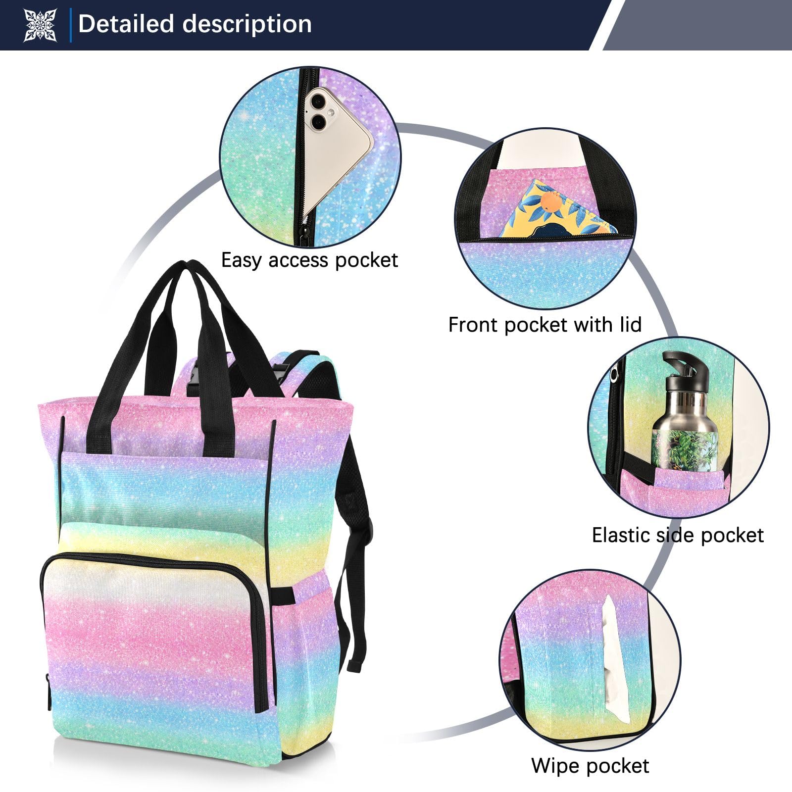 Mnsruu Mochila para pañales de bebé de colores arcoíris, bolsa grande, impermeable, bolsas de pañales de viaje para mamás y papás