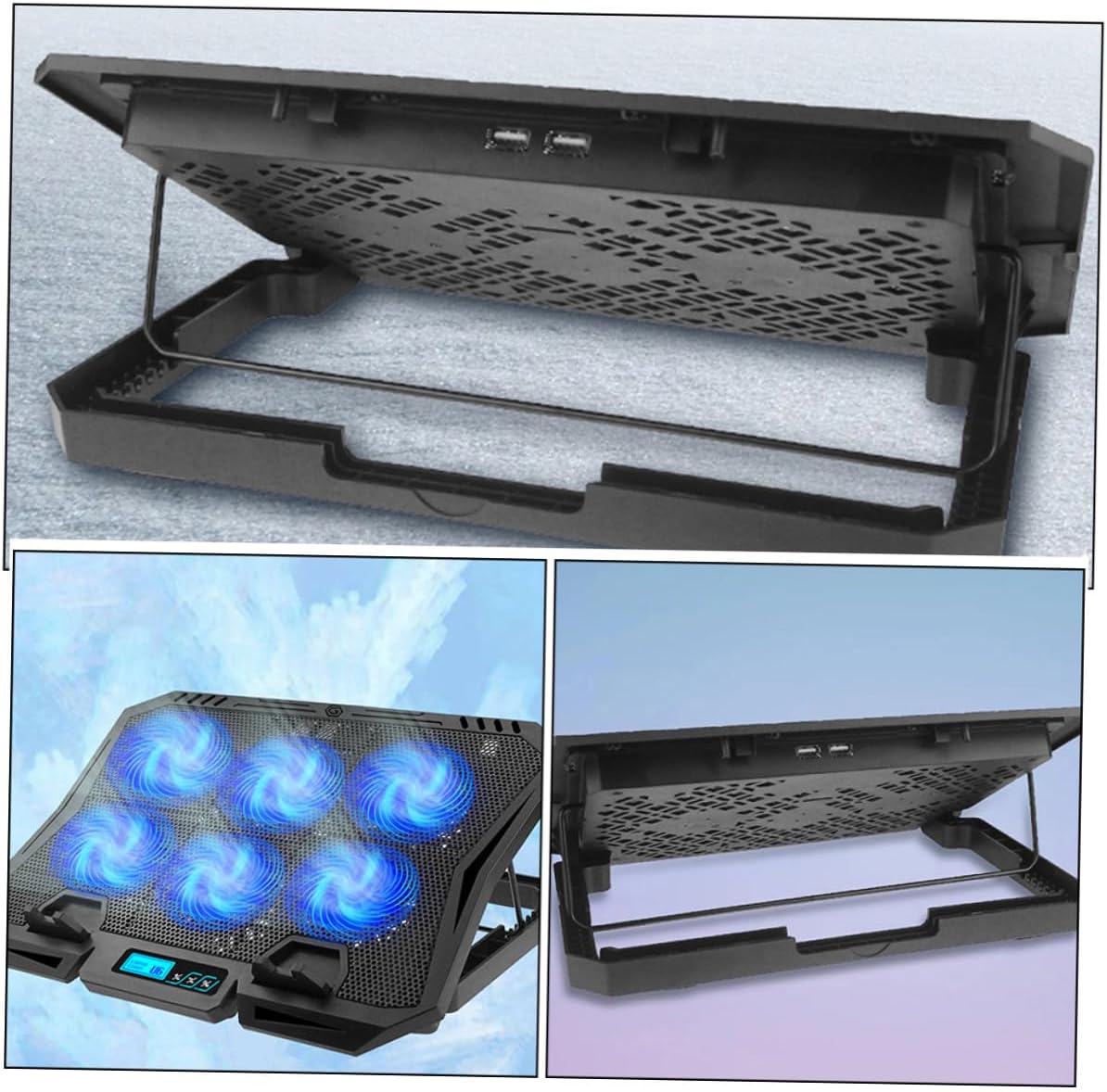 Laptop Cooling Pad with 6 Silent Fans Adjustable Speed Blue LED Cooling Stand for 15.6-inch Laptops for Gaming and Office Use