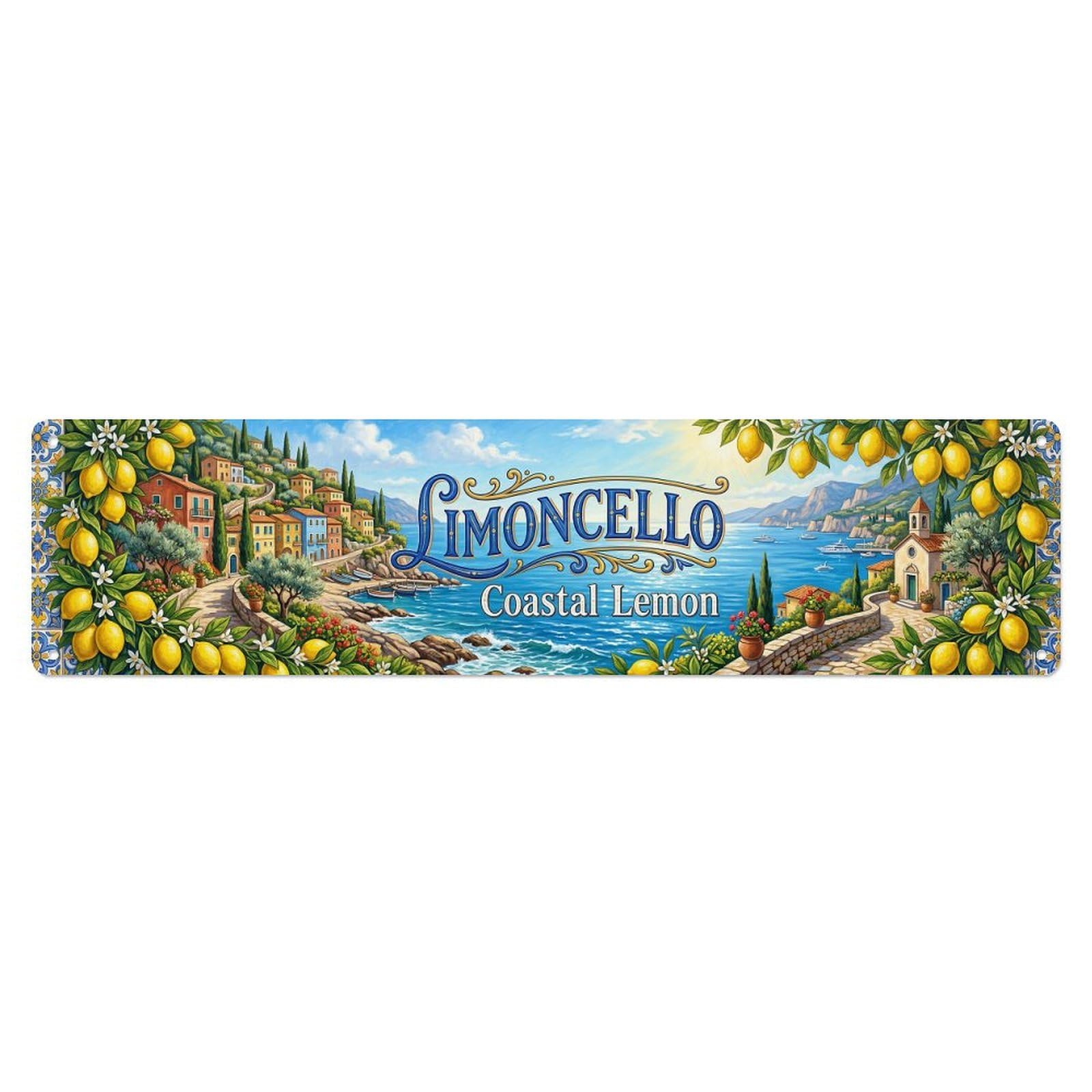 Vintage Limoncello Coastal Italian Lemon Metal Tin Sign Plaque Wall Decor for Cafe, Club, Garden Metal Poster 4x16Inch
