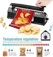 Vista 2 de METRONIC Sellador de bolsas de 8 pulgadas, Sellador térmico negro por impulso para bolsas de plástico, Máquina de sellado de bolsas de polietileno