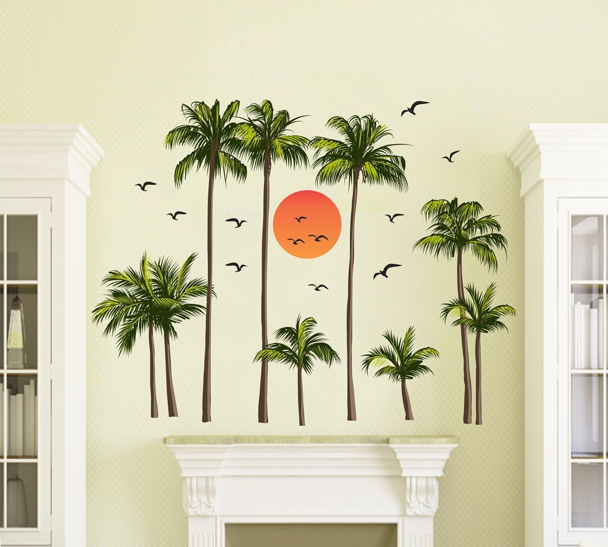 Coconut Trees with Sun Wall Sticker | Wall Stickers for Home, Kitchen, Office, Bedroom & Living Room (69 x 89 cms)