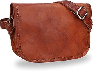 Umhängetasche Damen aus Echtleder – Mittelgroße Vintage Handtasche braun mit verstellbarem Schultergurt, Handgefertigte Crossbody Bag für Freizeit Alltag Reise