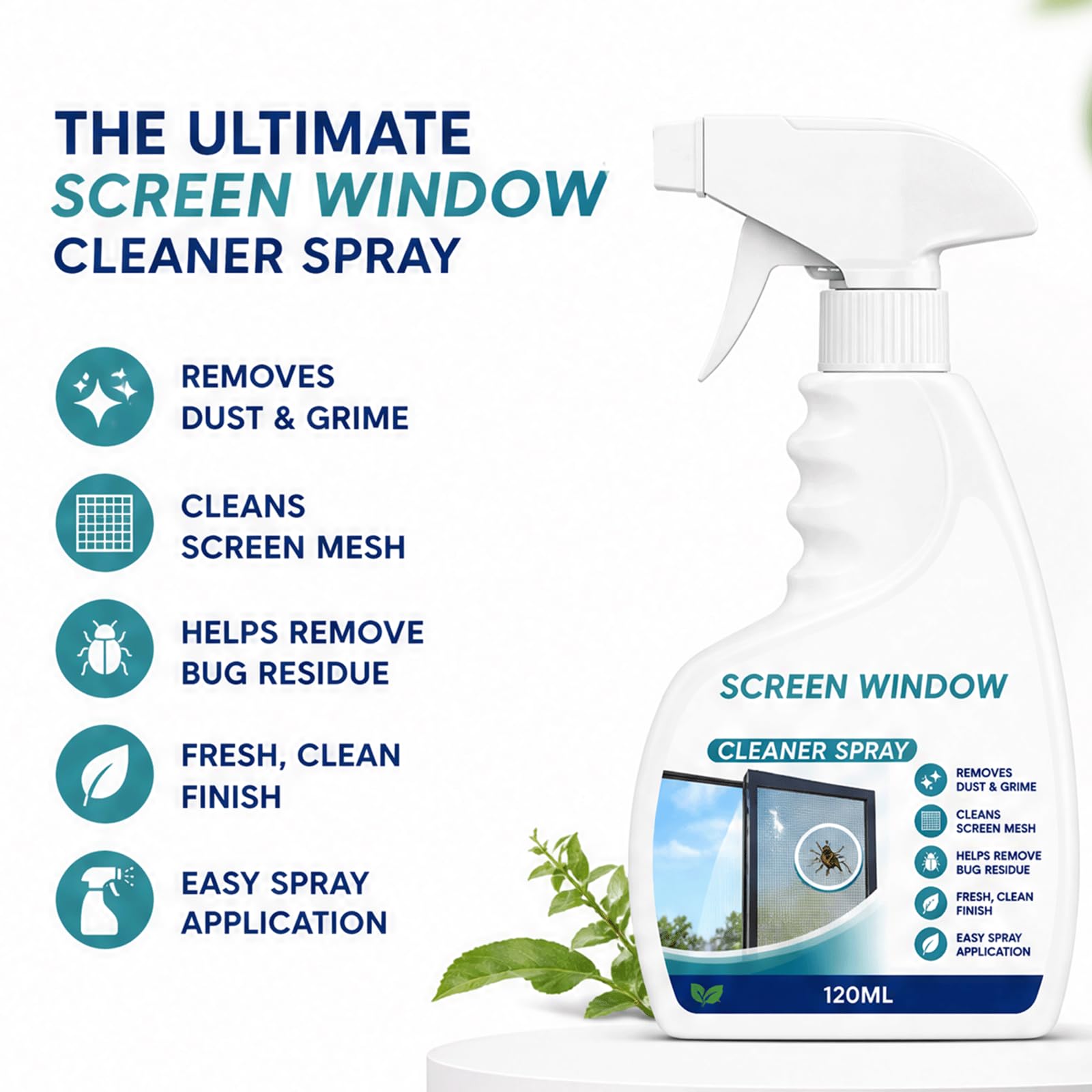 2026 New Window Screen & Mesh Cleaner Spray – Easy Spray & Wipe Mesh Cleaner dla lepszej widoczności | Nie wymaga zdalnego sterowania ekranem, wielofunkcyjny środek do czyszczenia okien (5 szt.)