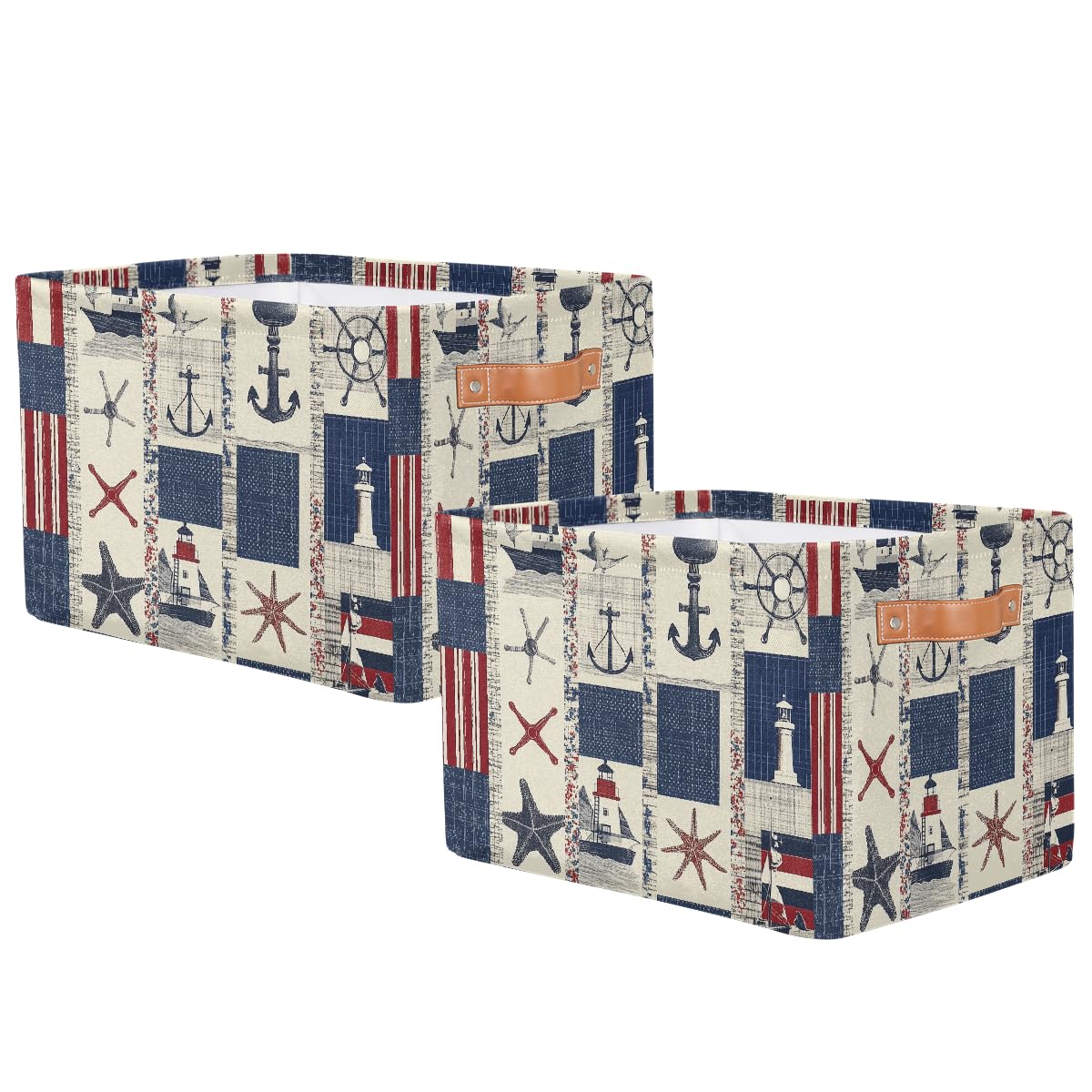 Mexpekil Cesta de almacenamiento para niños, diseño de ancla náutica, color rojo y azul, caja de almacenamiento plegable de tela para estantes, cesta de regalo grande con asas, 2 unidades