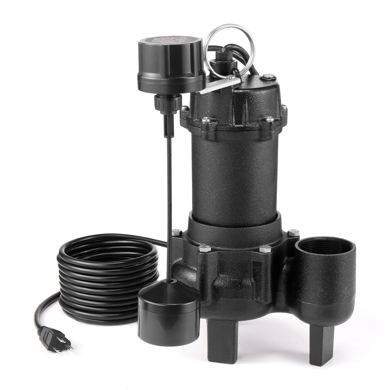 VEVOR Submersible Sewage Pump, 3/4 HP, 6000 GPH Cast Iron Sewage/Effluent Pump with Automatic Tethered Float Switch, 2-Inch NPT Discharge, 120V, 23 ft