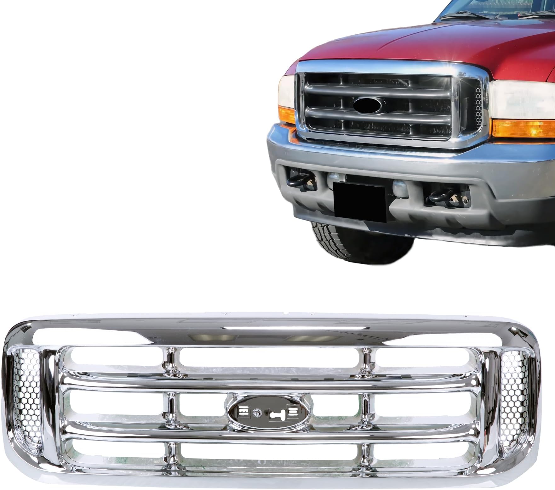 New Front Grille Grill Chrome 1999-2004 Fits FORD F250 F350 Super Duty | 2000-2005 FORD Excursion F81Z8200 FO1200417