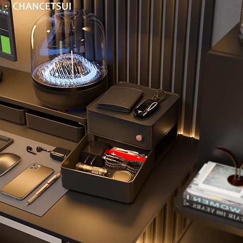 Miniatura 2 de CHANCETSUI Organizador de escritorio negro para hombres: contenedor de encimera multifunción para escritorio de juegos, estación de trabajo,
