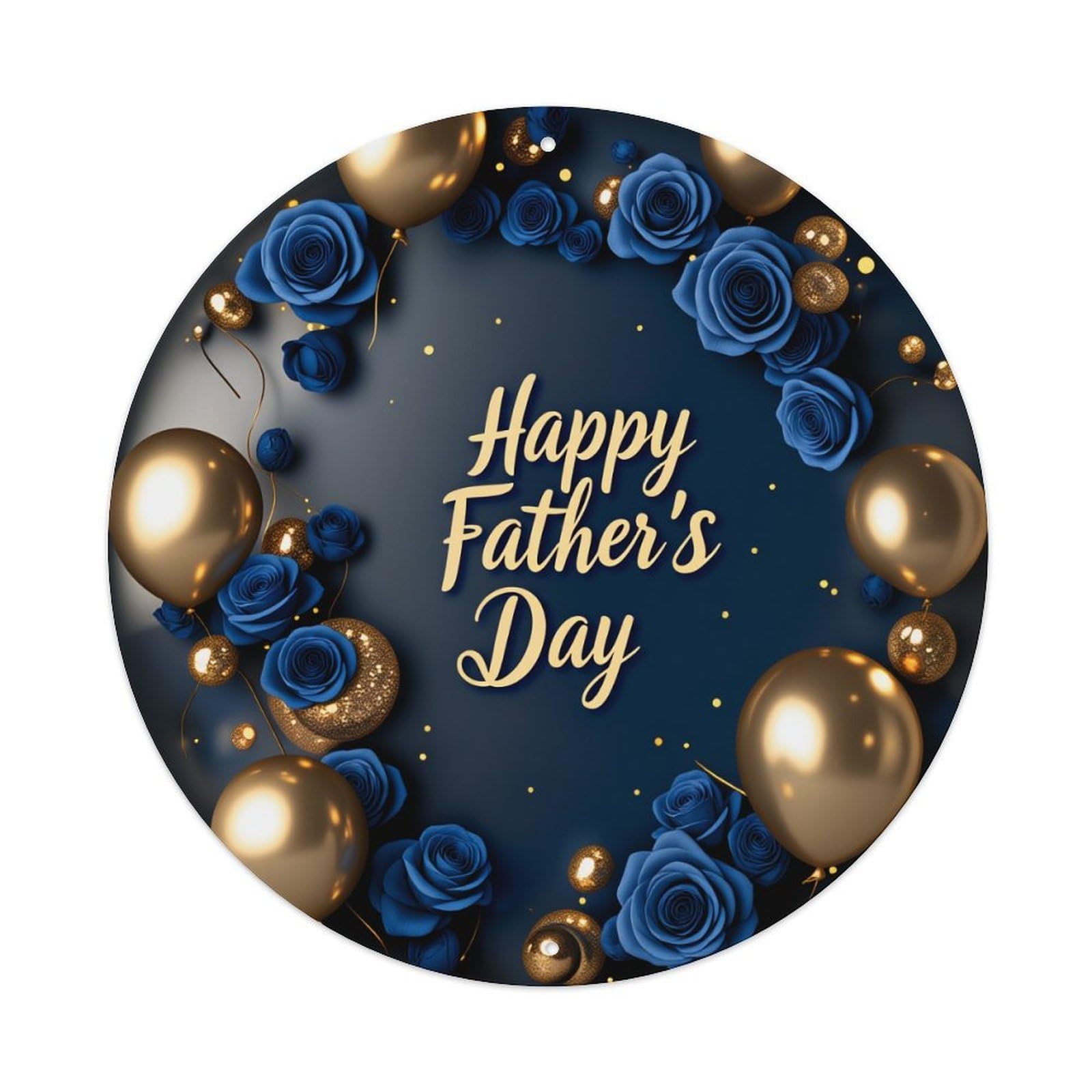 Blue Roses Gold Balloons Father's Day Wreath Round Tin Sign Vintage Metal Poster Retro Bar, Home, Man Cave, Kitchen, Laundry Room Wall Art Decor Gift 8x8Inch