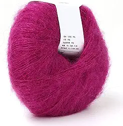 Fio de lã angorá de tricô macio popular para ele fio de lã longo DIY cachecol suprimentos de linha de crochê (com um crochê) (15 vermelho rosa profundo)