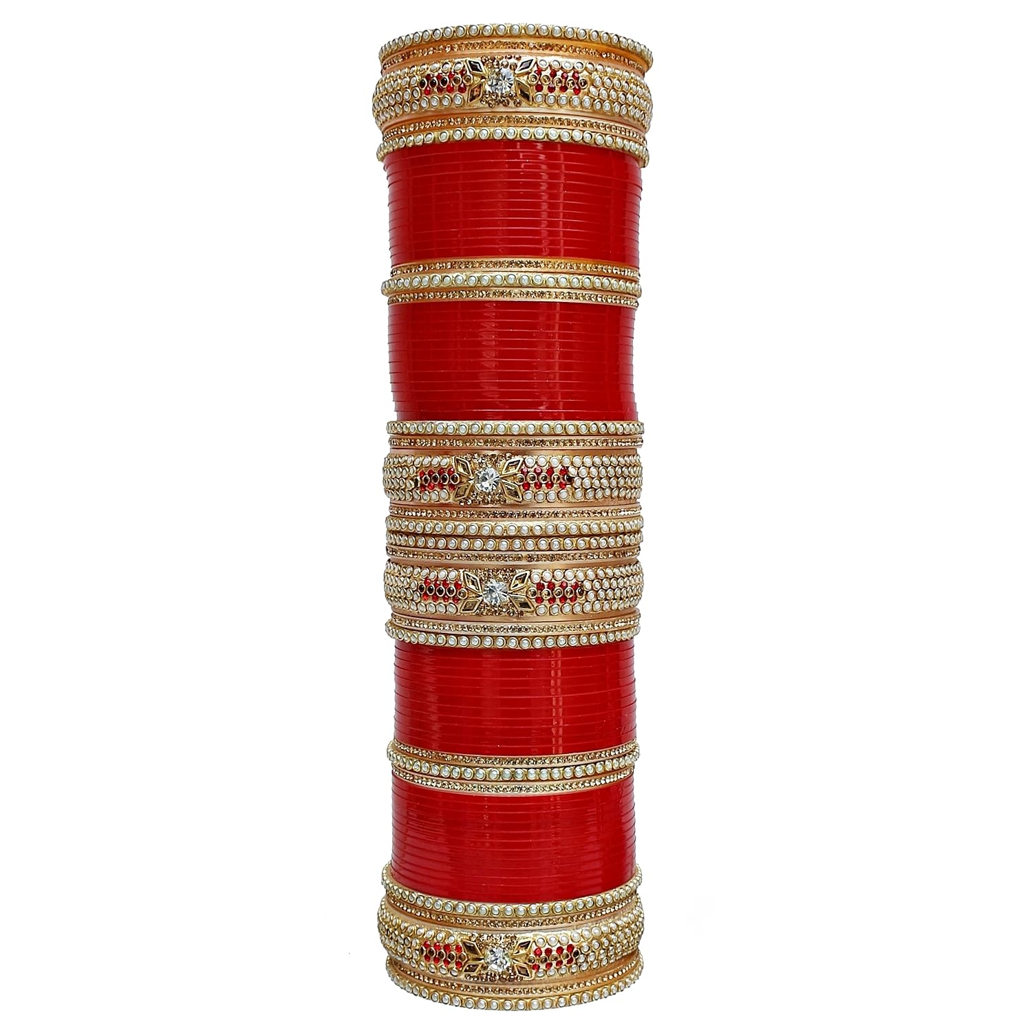 Lucky Jewellery Bridal Bangle Set Dhanteras/Diwali/Bhai Dooj Collection Red Color Chuda Dulhan Punjabi Choora Wedding Chura For Women (2310-G1C1-1018-R24) 2