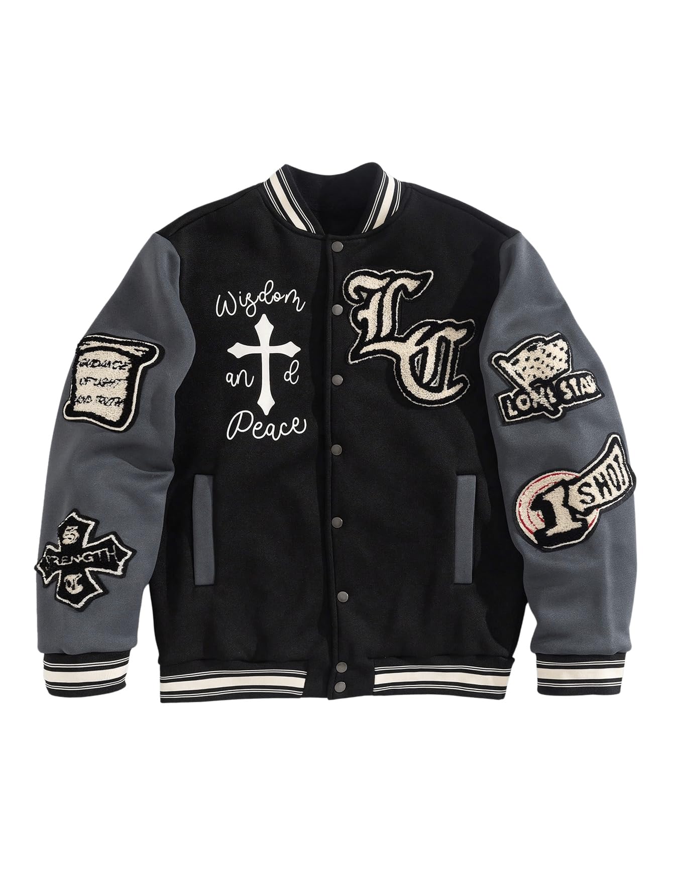 SOLY HUX Men's Letter Graphic Color Block Varsity Jacket Long Sleeve Y2k Streetwear Baseball Jacket