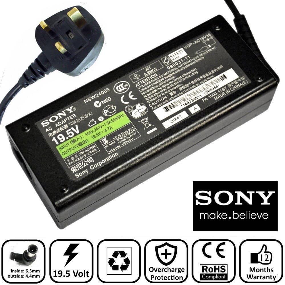 GENUINE ORIGINAL SONY AC ADAPTER 19.5V 3.9A 75W SONY VAIO VGP-AC 19V20 MAINS CHARGER UNIT PSU POWER SUPPLY & 12 MONTHS WARRANTY - SOLD JAMUNA LONDON LTD