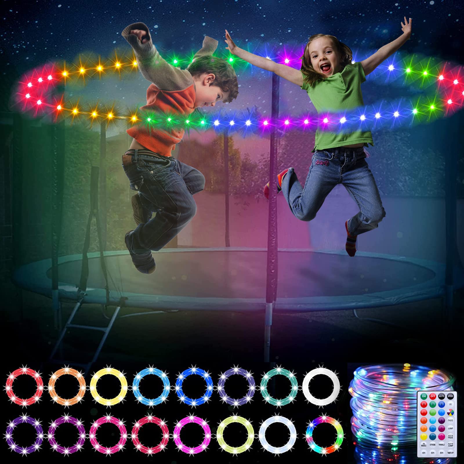 Bawoo LED Trampoline Lights, Remote Control Trampoline LED Light for 12Ft Trampoline, 16 Color&4 Modes Free Combination, Trampoline Accessories Waterproof Light,Super Bright for Kids to Play at Night