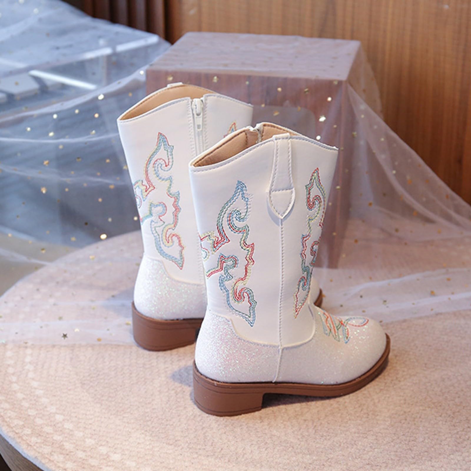 Bottes western cowgirl cowboy pour filles, chaussures d'équitation mi-mollet pour petit enfant/grand enfant