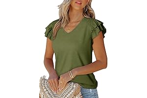 Juniors Casual Ruffle Short Sleeve Tops, Cute Solid Color Knit Ribbed T Shirts Blouses