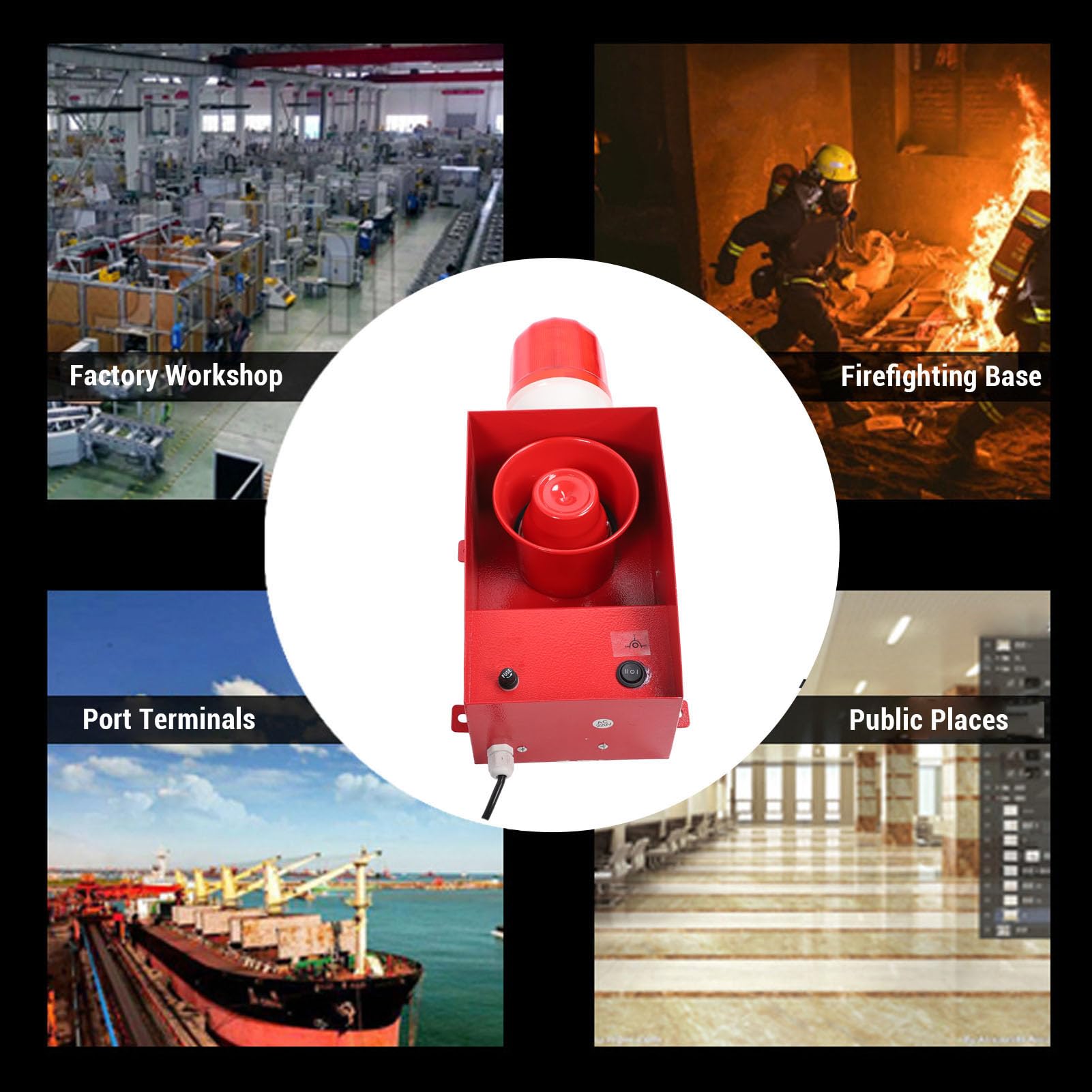 Alarma De Sirena Industrial, 120db Sonido Industrial Y Luz De Alarma Cuerno con Sonido Recordatorio De Ambulancia De Bomberos Luz Estroboscópica Intermitente De Emergencia a