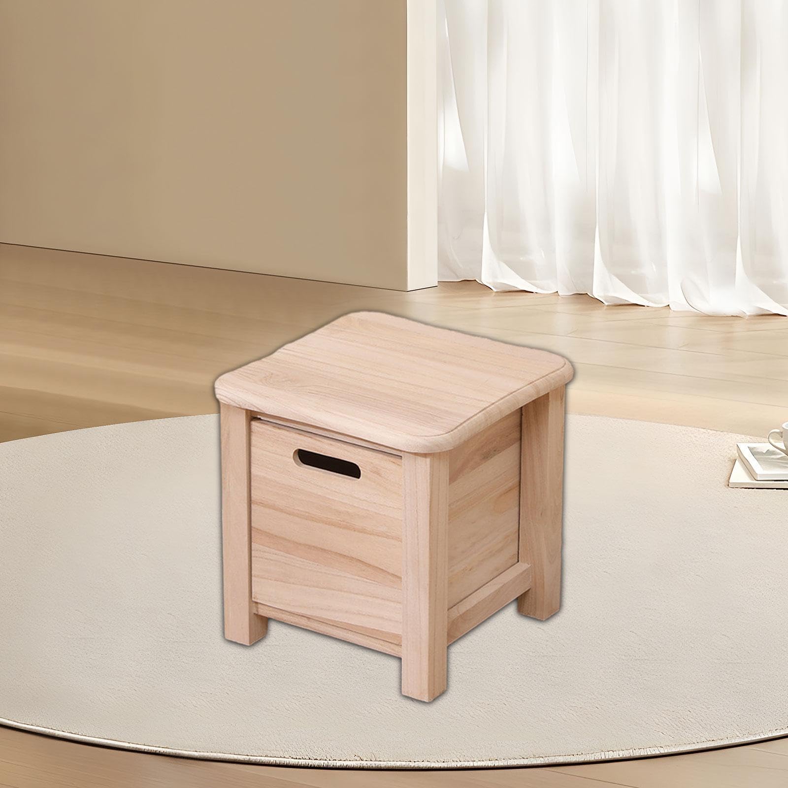 Sgabello Contenitore in Legno Sgabello Piccolo per la casa Sgabello per Cambiare Le Scarpe con cassetto per Soggiorno, Legna, 30x30x30 Cm