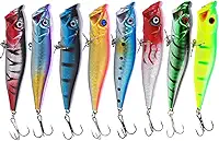 Sougayilang Kit de 8 Iscas Artificiais Popper Superfície 9 cm 12 gramas, 6 cm 7 gramas, Multicolorido, Curvo, para Tucunaré Dourado e Black Bass