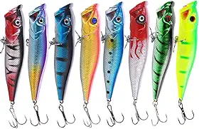 Sougayilang Kit de 8 Iscas Artificiais Popper Superfície 9 cm 12 gramas, 6 cm 7 gramas, Multicolorido, Curvo, para Tucunaré Dourado e Black Bass