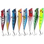 Sougayilang Hard Plastic Popper Topwater Floating Fishing Lures Swimbait Surface Water Bass Bait Hooks for Saltwater Freshwater Fishing Pack of 10PCS