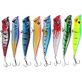 Sougayilang Hard Plastic Popper Topwater Floating Fishing Lures Swimbait Surface Water Bass Bait Hooks for Saltwater Freshwater Fishing Pack of 10PCS