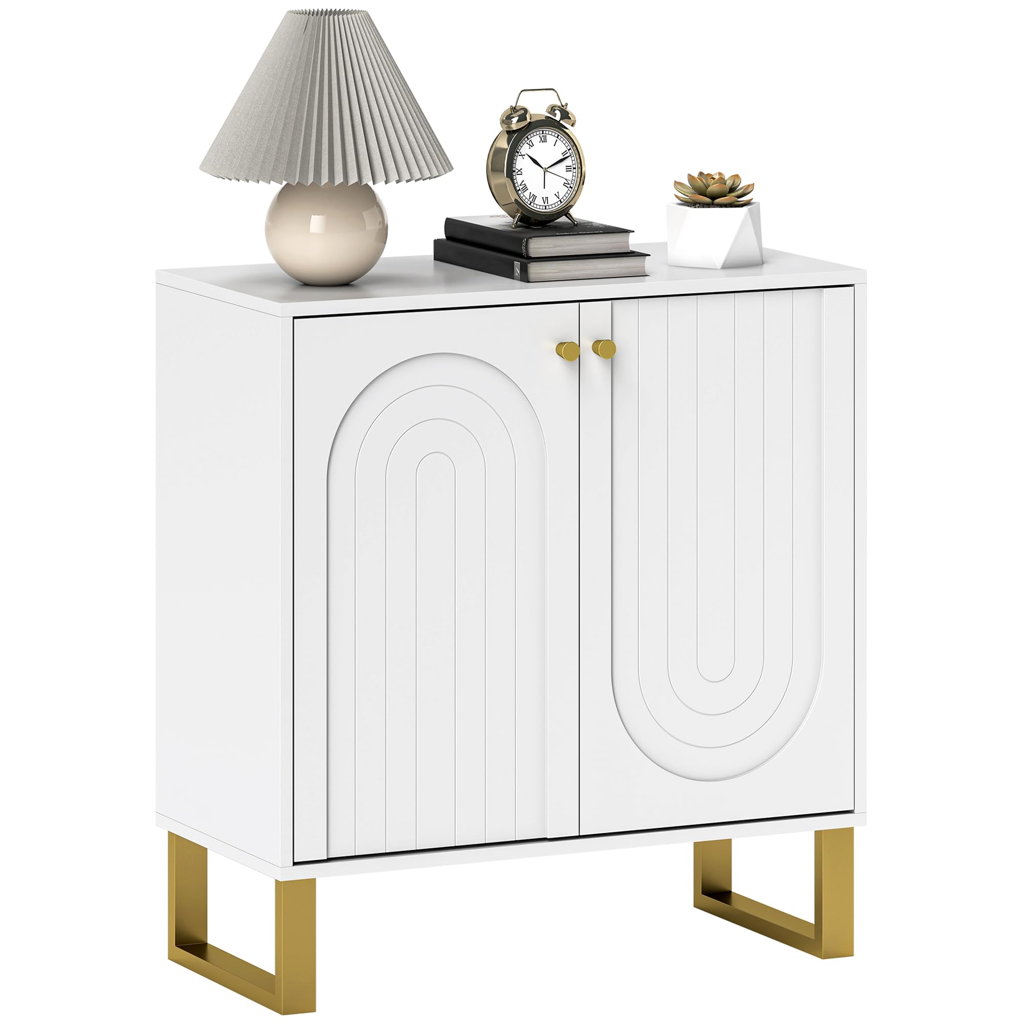 HOMCOM Sideboard with 2 Doors, Modern Storage Cabinet with Adjustable Shelves for Living Room, Dining Room, Kitchen, White