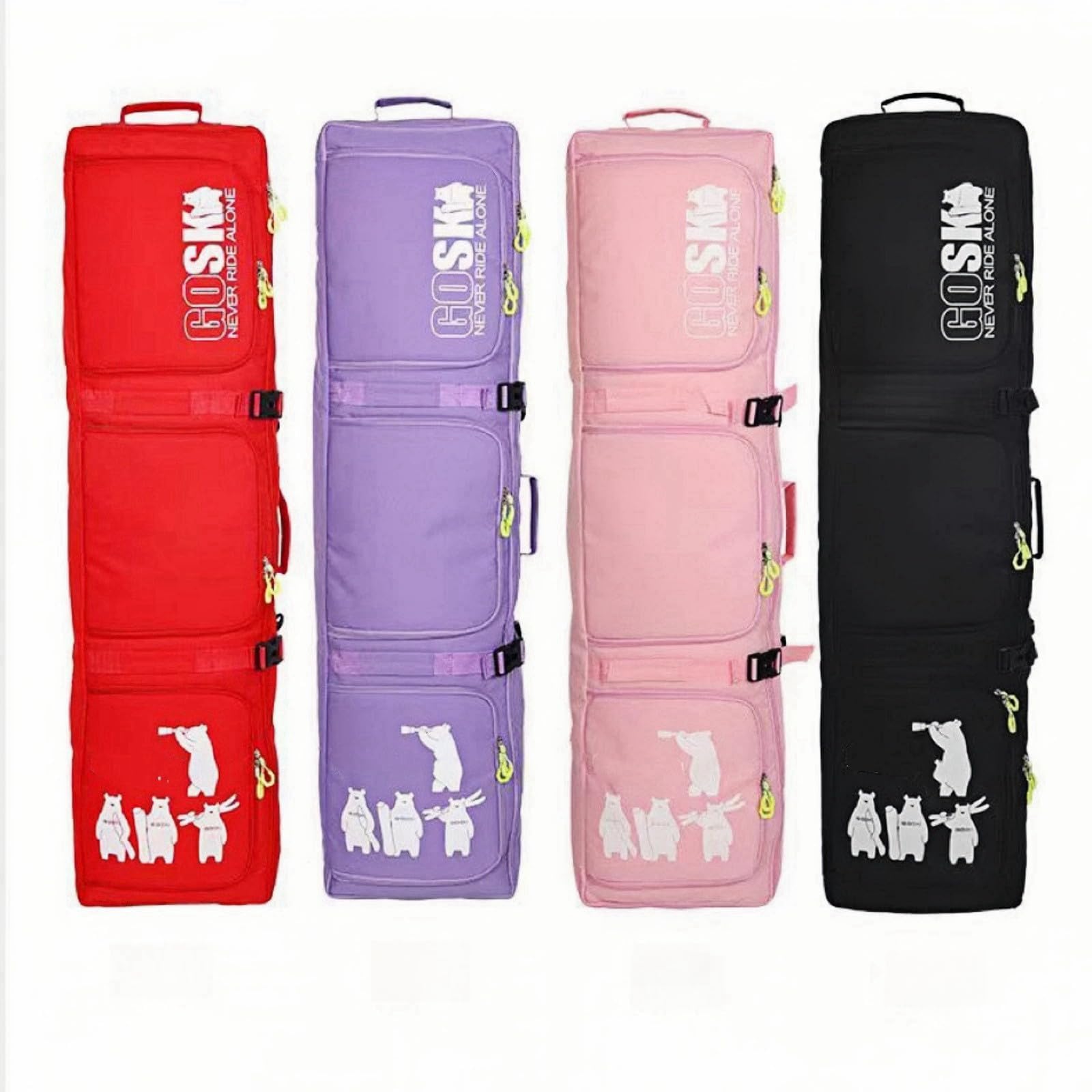 Torba snowboardowa dla dzieci na kółkach, w pełni wyściełana, 132 x 32 x 15 cm, wyściełana torba snowboardowa, torba na buty narciarskie, kije, wyposażenie narciarskie