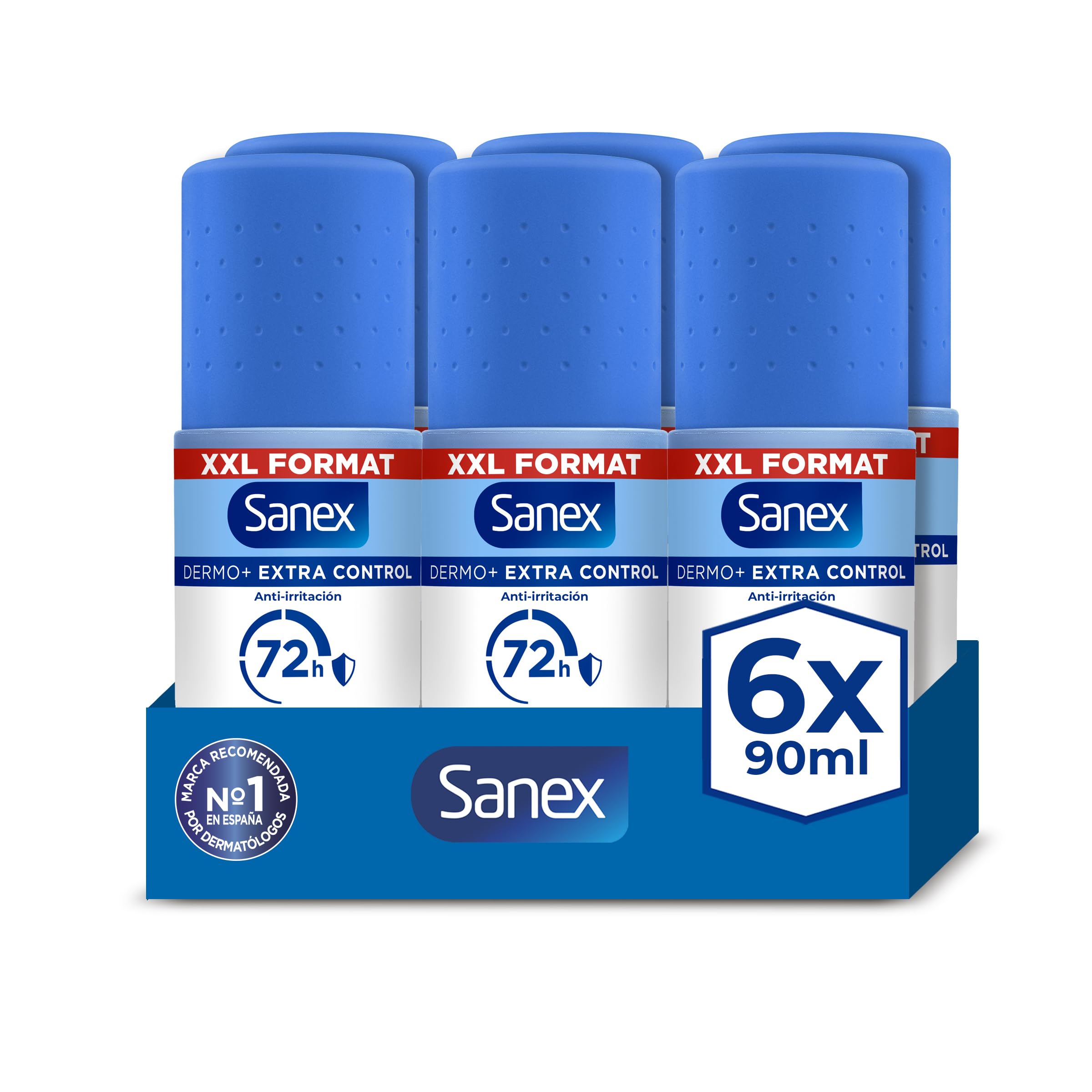 Sanex Dermo+ Extra Control Deodorante antitraspirante Roll-On 72 ore 90 ml - protezione efficace contro sudore e cattivi odori - dermatologicamente testato, contiene 0% alcool