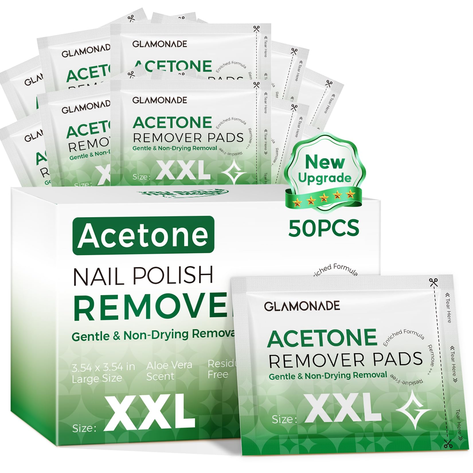 Glamonade Acetone Nail Polish Remover Pads 50PCS Easy Polish Gel Removal