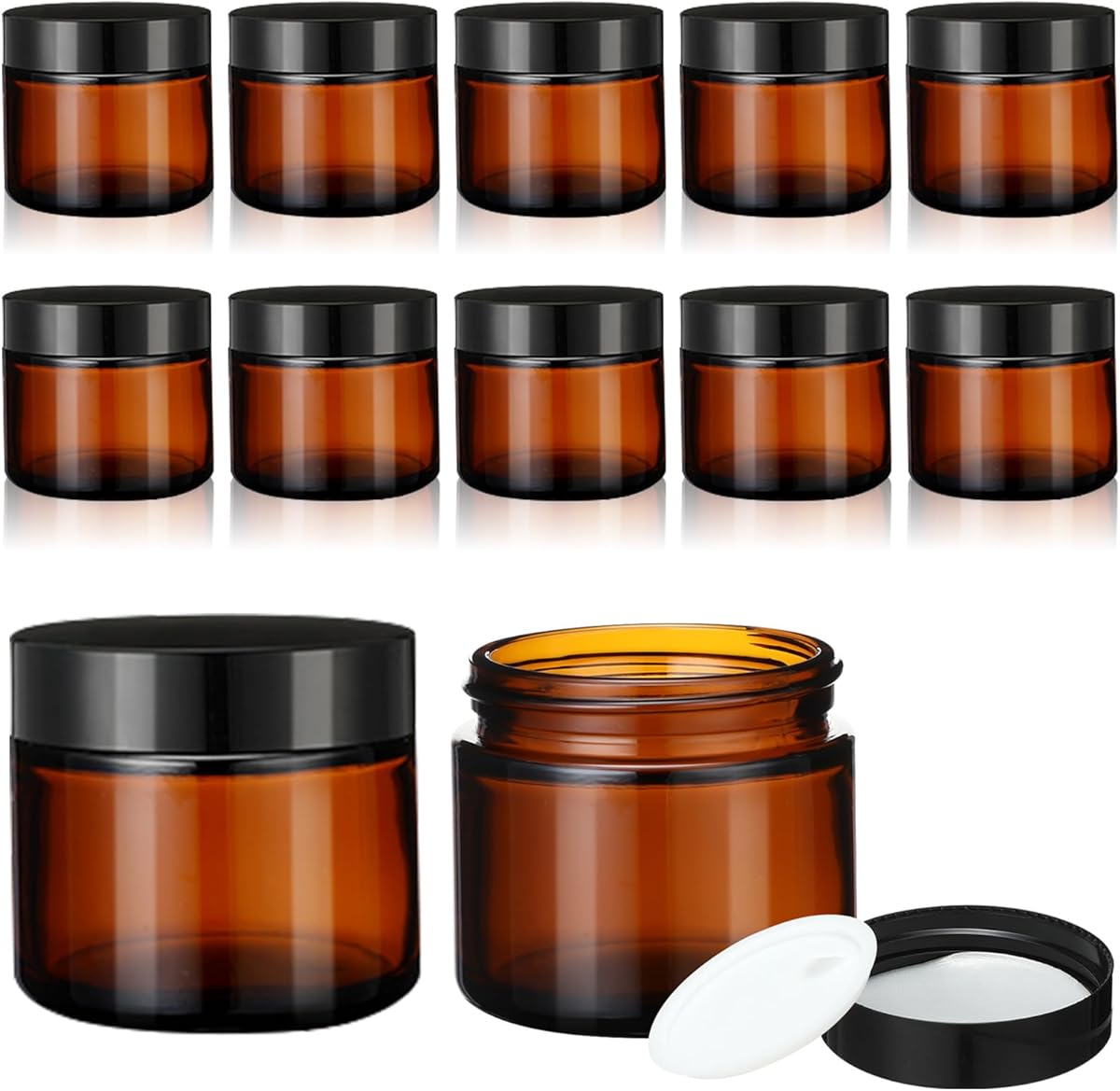 2 oz Glass Jars with Lids, Clear Candle Jars with Black Lids Round Empty Candles Container Tins for Candle Making Storing Lotions Spice Powder Liquid Sample Makeup (12, Amber)