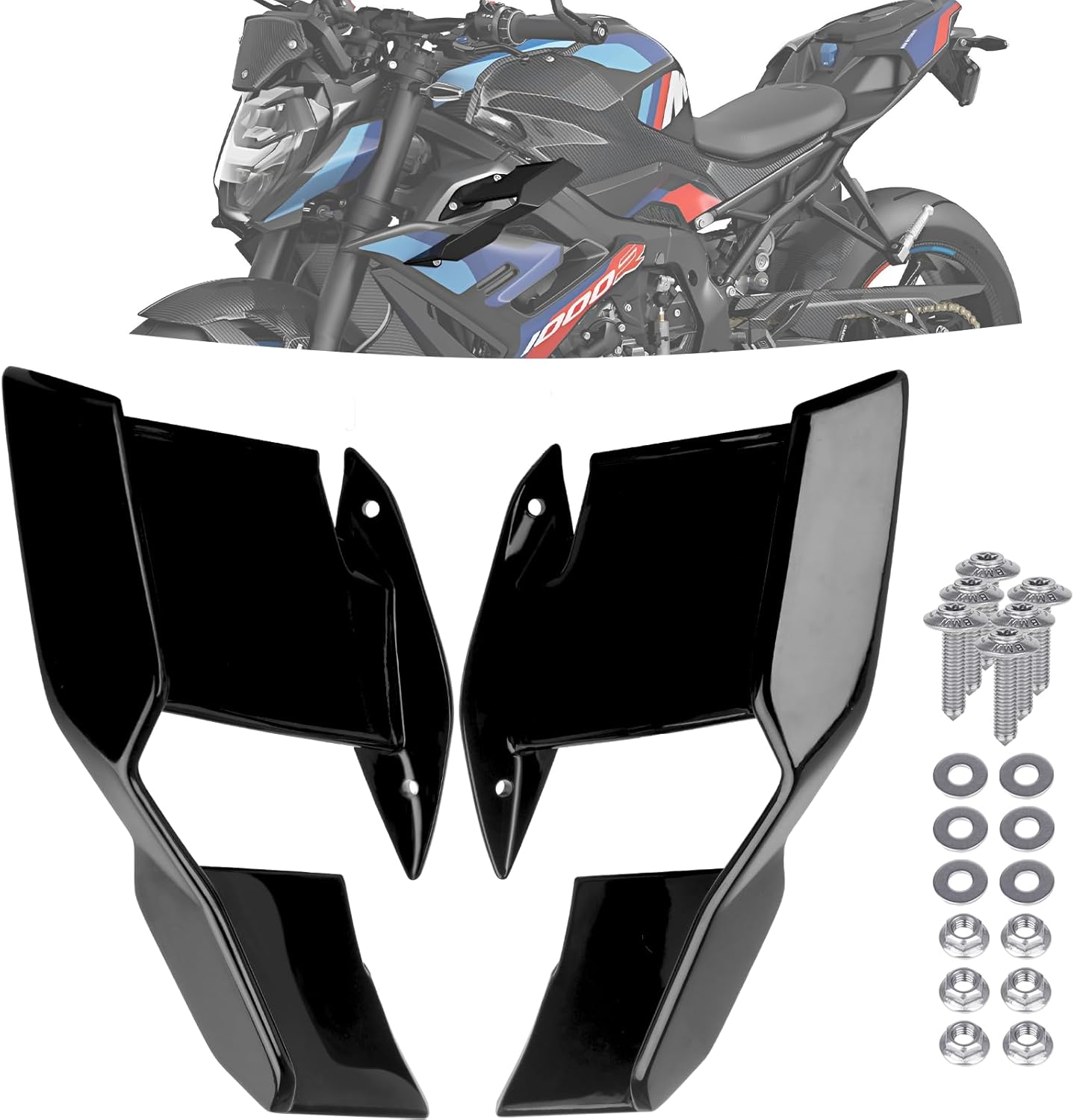 Side Wing Spoiler - for BMW S1000R M1000R 2021-2023, Racing Motorcycle Air Guide Spoiler Aileron - Aerodynamic Wing Fairing Kit (Gloss Black)