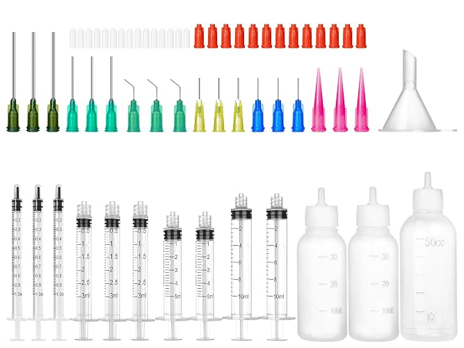 Glue Syringe Needle Tip Squeeze Bottles (1mL-50mL) and 14G-25G Blunt Tip | Precision Applicator Set with Caps for Oil, Ink and Art Crafts