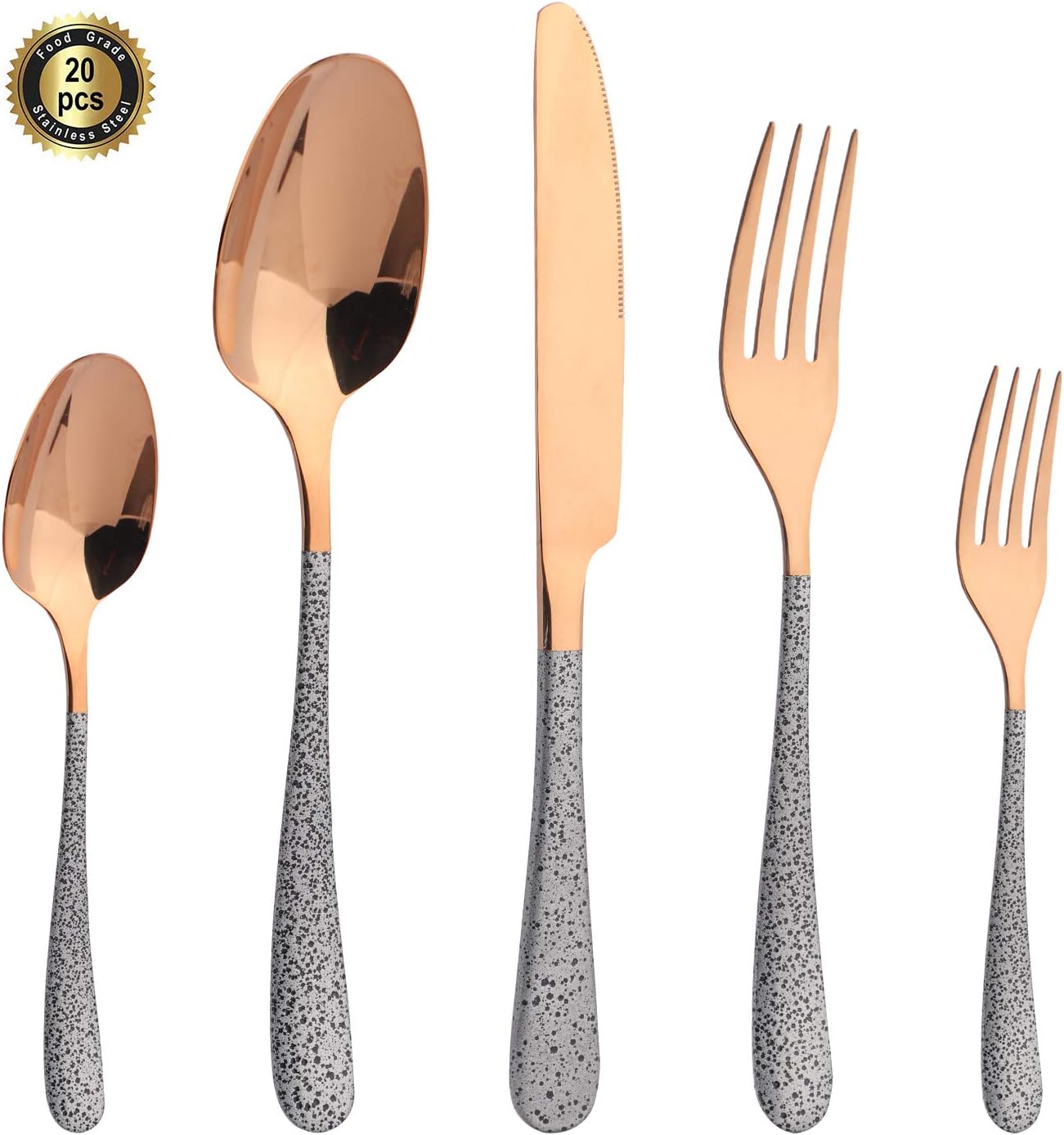 HF HOFTEN Silverware Set, 20 Piece Food Grade Stainless Steel Flatware Set Include Fork Spoon Knife Rose Gold Utensils for Daily Use and Party, Service for 4, Anti Rust, Safe in Dishwasher（HJ001YS-RG）
