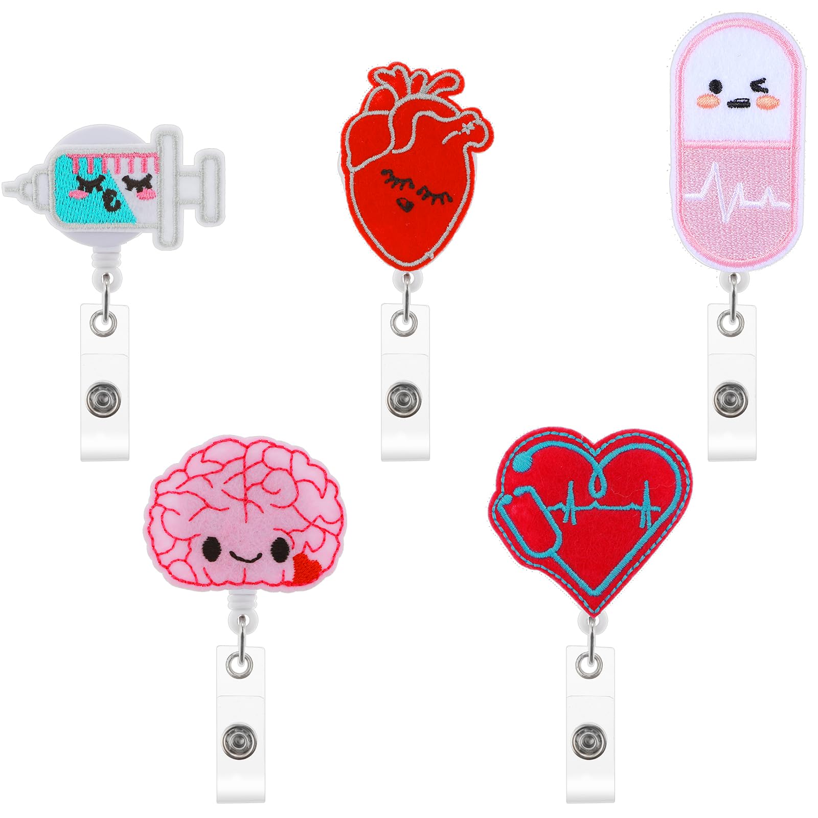 Gjinxi 8 Pack Nurse Badge Reels Cute Felt Nurse Badge Reel Holders Retractable Nursing ID Badge Holder Accessories Funny Nurse Badge Accessories with Retractable Cord for Medical Hospital Office Work
