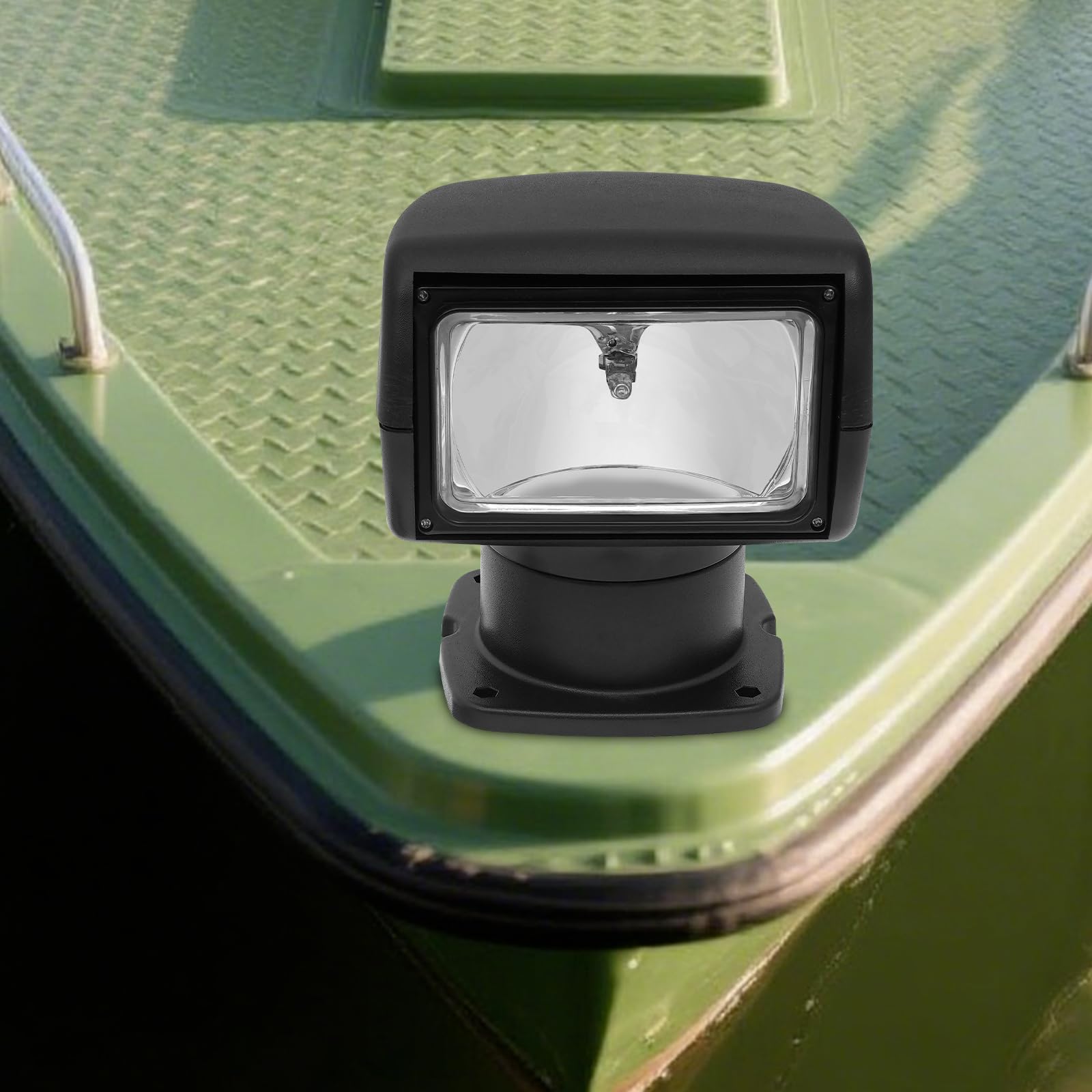 12V 100W Boot Suchscheinwerfer, 2500 Lumen 3200K Halogen Boot-Fernbedienungsscheinwerfer, LKW Auto Marine Scheinwerfer, Suchscheinwerfer mit 360 Grad Rotation für Yacht, Küstenwache (Schwarz)