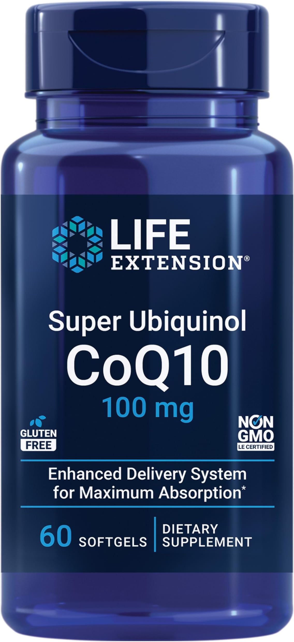 Life Extension Super Ubiquinol CoQ10 For Heart and Vascular Health & Anti-Aging Antioxidant Cholesterol & Energy Management with Coenzyme Q10 for Organs like Heart Gluten-Free Non-GMO, 60 Softgels