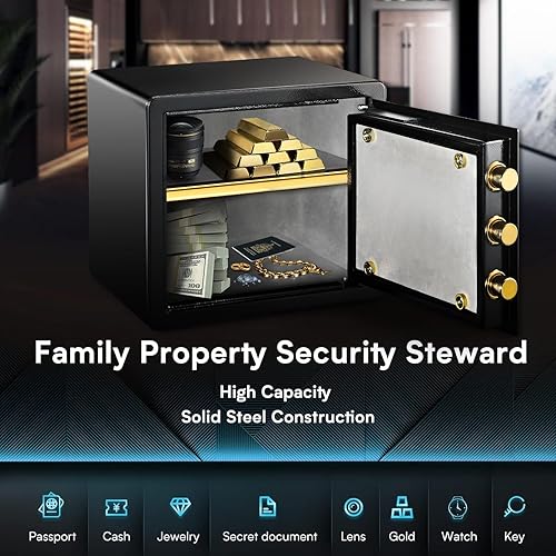 Miniatura 5 de ADIMO Caja de seguridad con bolsa de dinero impermeable ignífuga, caja fuerte de acero aleado para el hogar con teclado digital, bloqueo de doble