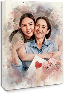 Custom Portrait Painting from Photo, Watercolor Portraits from Photo, Picture Frame for Mom from Son, Custom Gift for Mom and Grandma Pictures Frames, Mother's Day Canvas Picture Frame for Wife