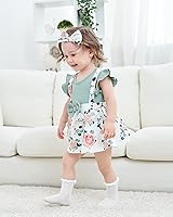 Vista 2 de Conjunto de ropa para bebé recién nacida, traje de verano, mameluco con diadema, falda general