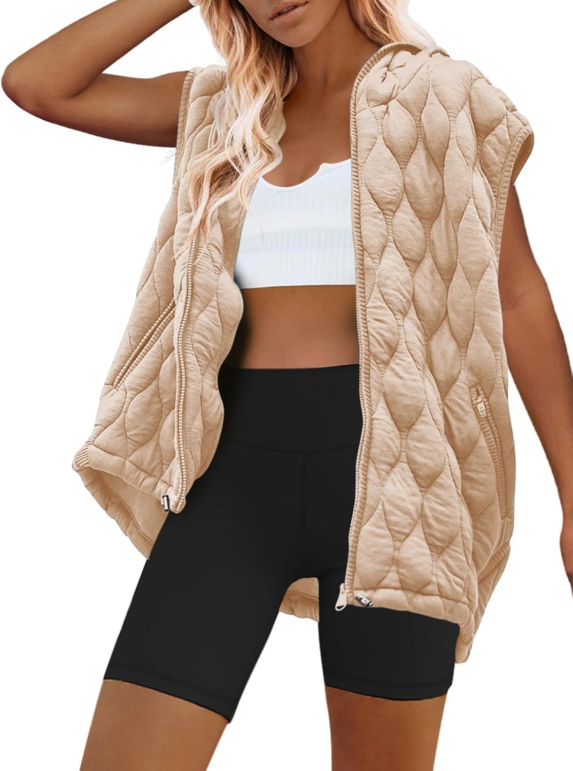 SENSERISE Womens Oversized Puffer Vest Sleeveless Quilted Jacket Zip Up Hooded Puffy Vest Winter Coats with Pockets