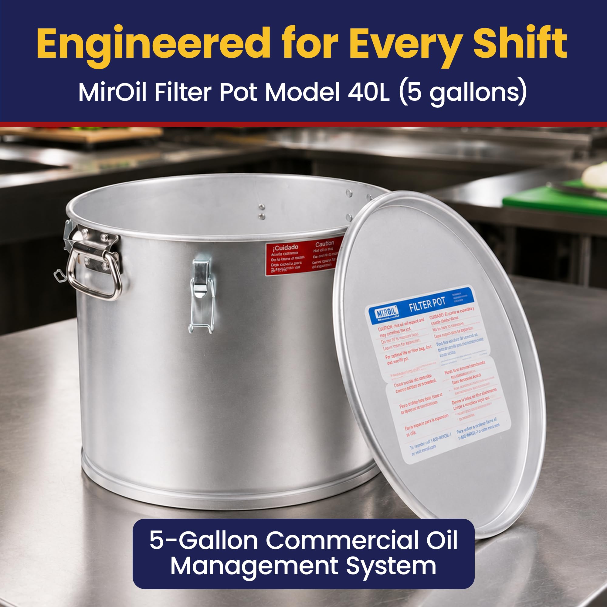 Miroil 40L/02040 35 lb. Filtro De Grasa cubo/olla con tapa