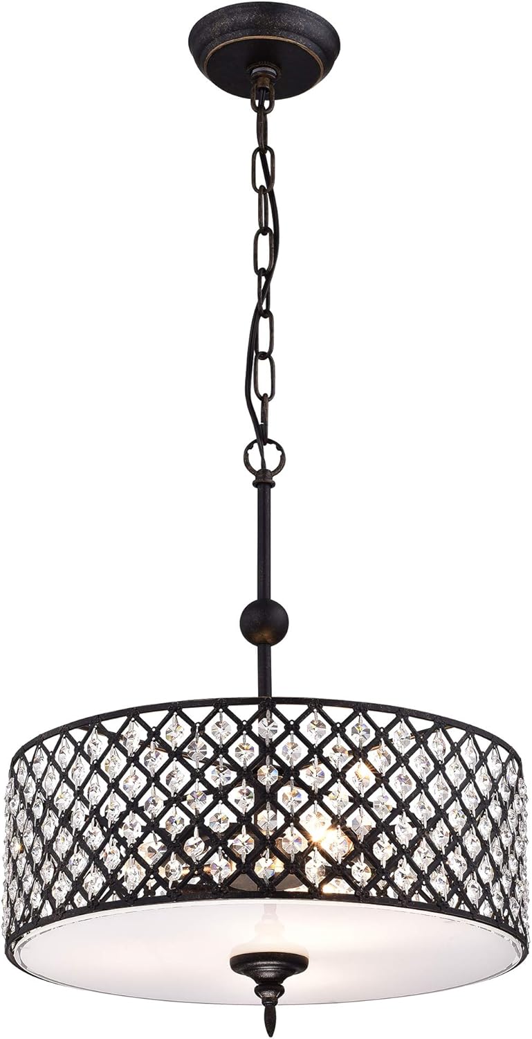 Warehouse of Tiffany IMP52E/3AC Mahav Antique Copper 3-Light Crystals Chandelier, 15.75" L x 15.75" W x 56.69" H
